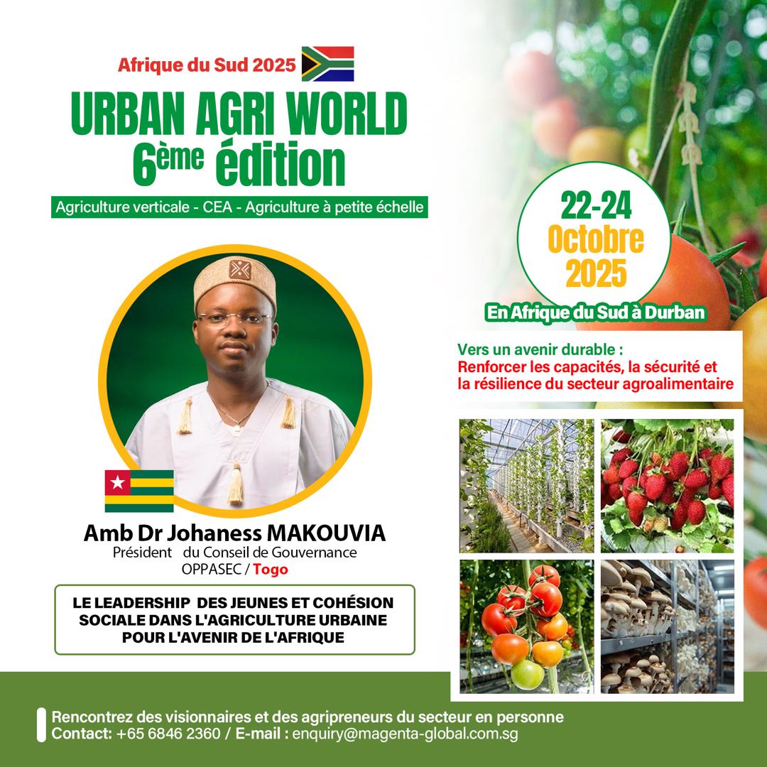 AFRIQUE DU SUD : Amb. Dr Johaness MAKOUVIA Président du Conseil de Gouvernance de l’OPPASEC invité d’honneur et Conférencier à la Urban Agri World Summit 2025 à Durban